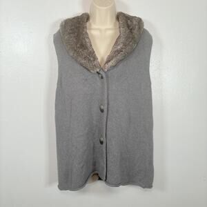 J. Jill Women’s Gray Knit Sweater Vest Faux Fur Collar Angora Blend L Casual